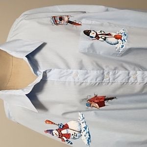 NWOT-Adorable Snowman/Birdhouse button down blouse